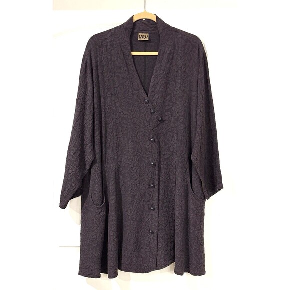 Uru Silk Jacket Purple Lagenlook Long Oversize Duster Top Artsy Boho Textured - Picture 1 of 9